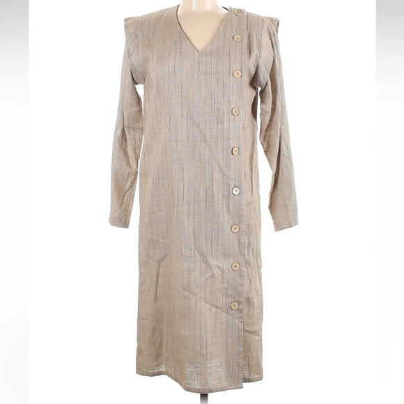 Vintage Maggy London Jeannene Booher 80s Linen Blend Midi Dress Size 6 Small - Picture 1 of 4